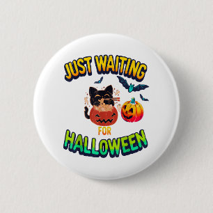Chapa Redonda De 5 Cm esperando por Halloween Black Cat Van Gogh Starr