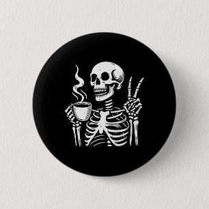 Chapa Redonda De 5 Cm Esqueleto bebiendo café signo de paz gótico Hallow
