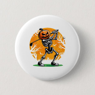 Chapa Redonda De 5 Cm Esqueleto de golf de Halloween Calabaza Golfista d
