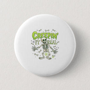 Chapa Redonda De 5 Cm Esqueleto de Halloween Creepin It Real Huesos Arañ