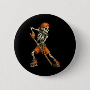 Chapa Redonda De 5 Cm Esqueleto de Halloween Hockey sobre Hielo Espeluzn
