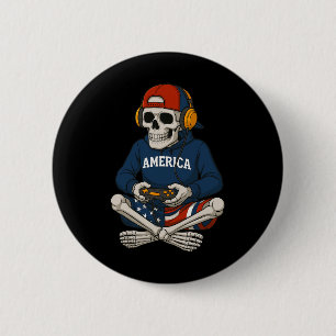 Chapa Redonda De 5 Cm Esqueleto de Halloween Jugador de Video Juegos Div
