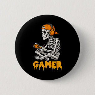 Chapa Redonda De 5 Cm Esqueleto de Halloween Jugador de Video Juegos Div