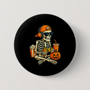 Chapa Redonda De 5 Cm Esqueleto de Halloween Jugador de Videojuegos Chic