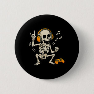 Chapa Redonda De 5 Cm Esqueleto de Halloween Jugador de videojuegos Dive