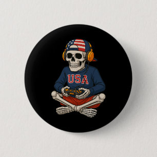 Chapa Redonda De 5 Cm Esqueleto de Halloween Jugador de Videojuegos Dive