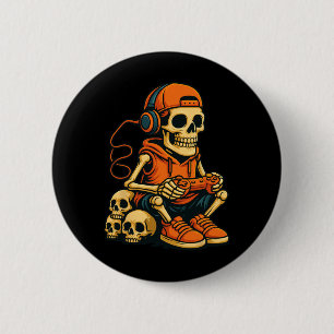 Chapa Redonda De 5 Cm Esqueleto de Halloween Jugador de Videojuegos Fant