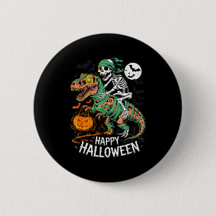 Chapa Redonda De 5 Cm Esqueleto de Halloween montando un T Rex Dinosauri
