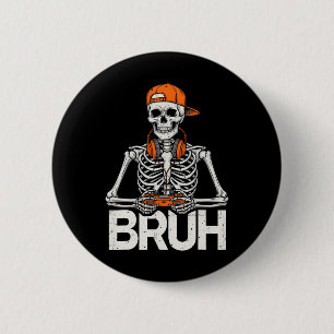 Chapa Redonda De 5 Cm Esqueleto de jugador Bruh Halloween Control de vid