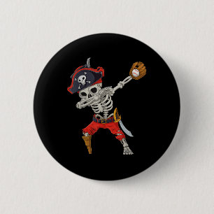 Chapa Redonda De 5 Cm Esqueleto de pirata de béisbol divertido de Hallow