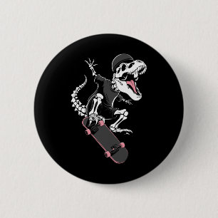 Chapa Redonda De 5 Cm Esqueleto de T-rex Skateboarder - Ska de Dinosauri