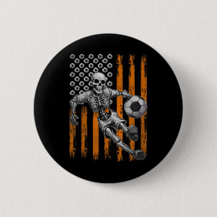 Chapa Redonda De 5 Cm Esqueleto retro jugando fútbol bandera de Estados