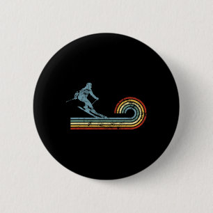 Chapa Redonda De 5 Cm Esquí de fondo retro Esquiador de esquí Deportes d