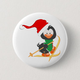 Chapa Redonda De 5 Cm Esquí del pingüino del navidad