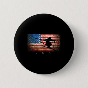 Chapa Redonda De 5 Cm Esquí vintage de Usa bandera americana clic mujere