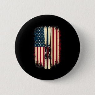Chapa Redonda De 5 Cm Esquiador alpino de bandera estadounidense _2
