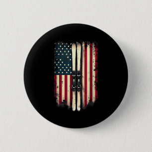 Chapa Redonda De 5 Cm Esquiador alpino de bandera estadounidense _3