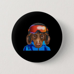 Chapa Redonda De 5 Cm Esquiador Brown Dachshund Snowboarding Pocket