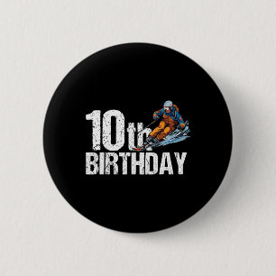 Chapa Redonda De 5 Cm Esquiador Cumpleaños 10 Esqui Boy Girl Cumpleaños 