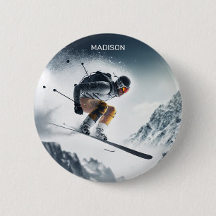 Chapa Redonda De 5 Cm Esquiador de montaña de nombre personalizado