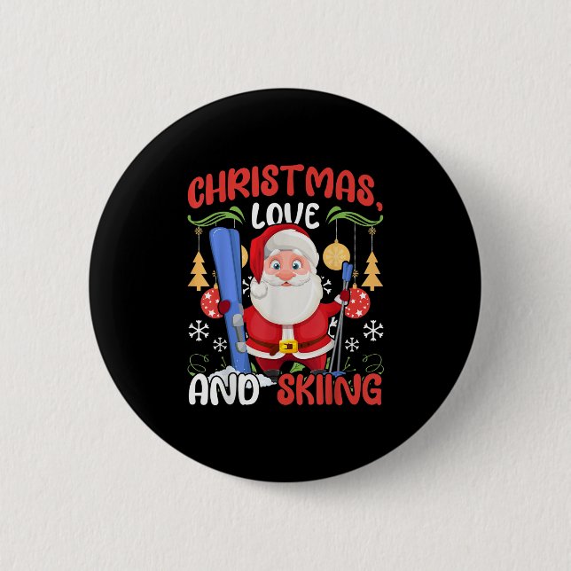 Chapa Redonda De 5 Cm Esquiadores de vacaciones de esquí Navidades de ro (Anverso)