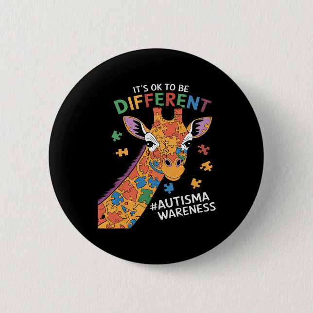 Chapa Redonda De 5 Cm Está Bien Ser Un Poco Diferente De Autismo Giraffe (Anverso)