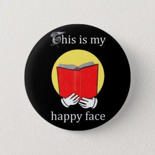 Chapa Redonda De 5 Cm Ésta es mi cara feliz - emoji que lee un libro