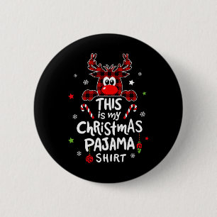 Chapa Redonda De 5 Cm Esta Es Mi Divertida Pijama De Navidad Reno De Nav