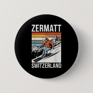 Chapa Redonda De 5 Cm Estación de esquí retro Zermatt Suiza, diversión a