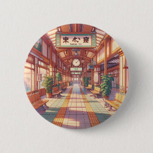 Chapa Redonda De 5 Cm Estación de tren Anime Japón de los años 90