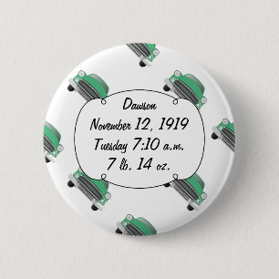 Chapa Redonda De 5 Cm Estadísticas de Sweet Green Classic Car Baby Boy