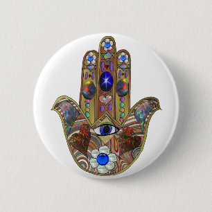 Chapa Redonda De 5 Cm Estampa artística de Hamsa Judaica Corazones Flore