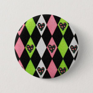Chapa Redonda De 5 Cm Estampado de Arlequín Colorido con Corazones de Ro