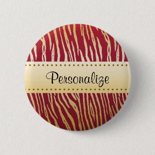 Chapa Redonda De 5 Cm Estampado de tigre elegante rojo y dorado patrón d