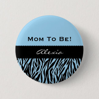 Chapa Redonda De 5 Cm Estampado de zebra moderno V06 AZUL de Baby Shower