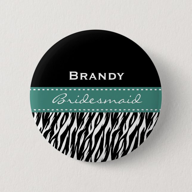 Chapa Redonda De 5 Cm Estampado de zebra moderno verde azulado blanco (Anverso)