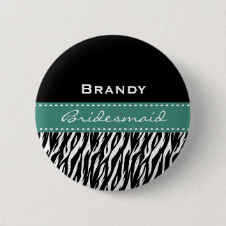 Chapa Redonda De 5 Cm Estampado de zebra moderno verde azulado blanco