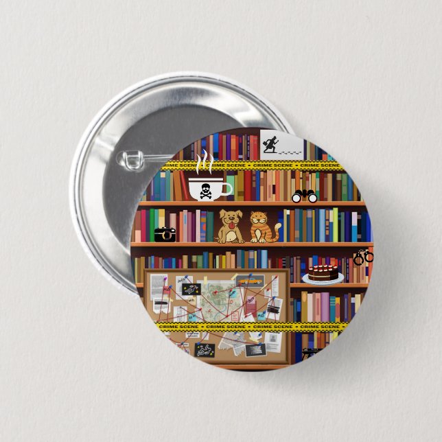Chapa Redonda De 5 Cm Estante de libros Cosy Mysteris (Anverso y reverso)