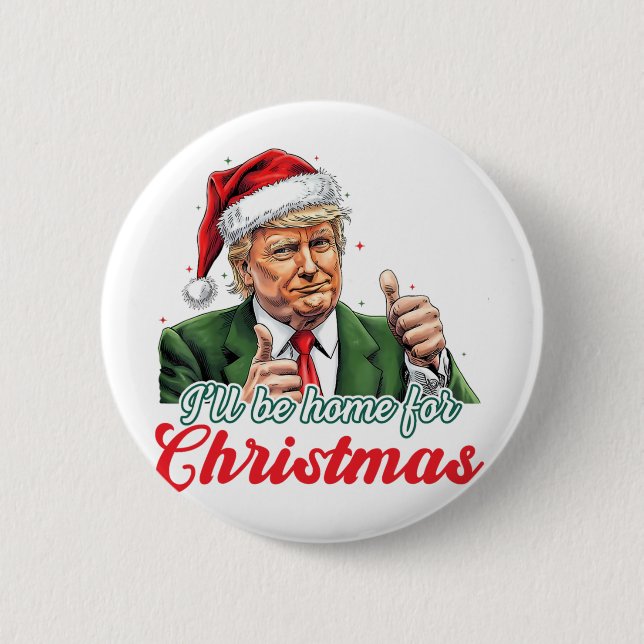 Chapa Redonda De 5 Cm Estaré en casa para Navidades Divertido Santa Clau (Anverso)