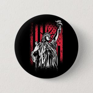 Chapa Redonda De 5 Cm Estatua de la Libertad con bandera de EE. UU.