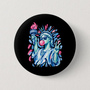 Chapa Redonda De 5 Cm Estatua de la Libertad Preppy del 4 de Julio Sopla