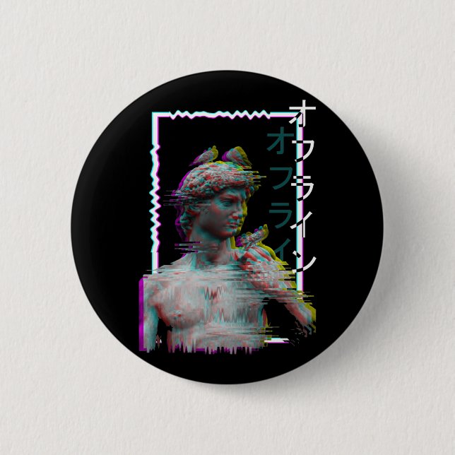Chapa Redonda De 5 Cm Estatua griega Antiguo Vaporwave Synthwave Glitch (Anverso)