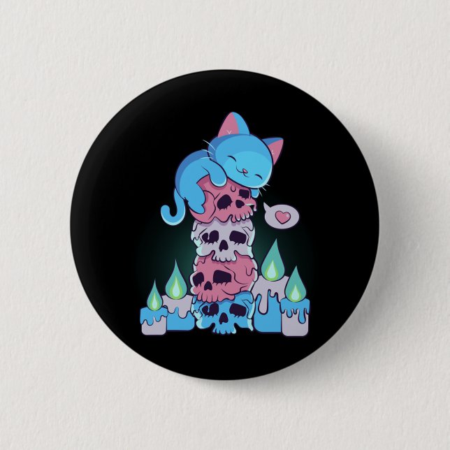 Chapa Redonda De 5 Cm Estética Transgénero Kawaii Cat En Calaveras Sutil (Anverso)