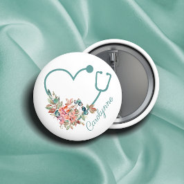 Chapa Redonda De 5 Cm Estetioscopio floral Enfermero médico cardiaco Cui