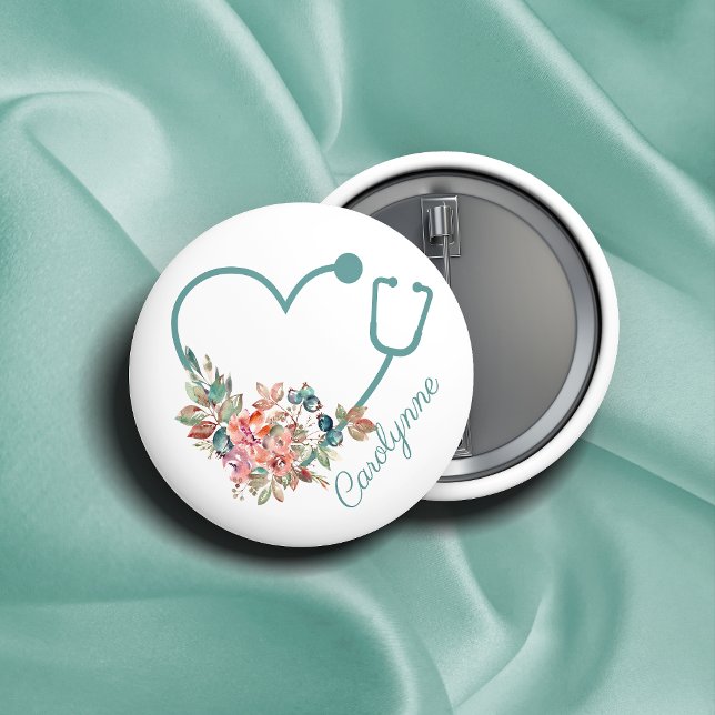 Chapa Redonda De 5 Cm Estetioscopio floral Enfermero médico cardiaco Cui (Subido por el creador)