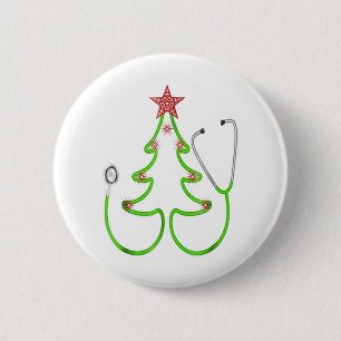 Chapa Redonda De 5 Cm Estetioscopio Navidad árbol alegre Navidad enferm