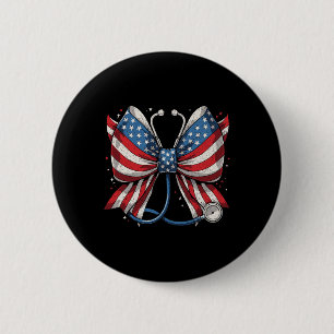 Chapa Redonda De 5 Cm Estetoscopio de bandera de EE. UU. Lazo coqueto En