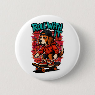 Chapa Redonda De 5 Cm Estilo de la calle Beagle Skateboarding Graffiti A