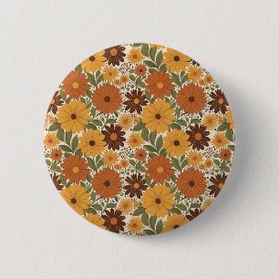Chapa Redonda De 5 Cm estilo floral/flor vintage de los 70