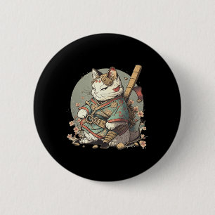 Chapa Redonda De 5 Cm Estilo Gato Kawaii Samurai Anime Kitten Japonés